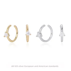 Minimalist 925 Sterling Silver Ear Cuff For Women With C Shape Design Sparkling Zircon Accents Daily Jewelry Accessory
