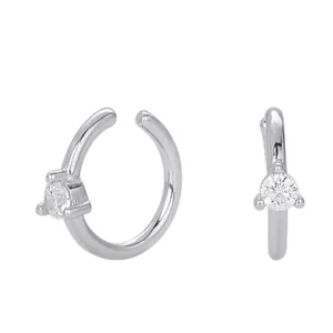 Minimalist S925 sterling silver C-shaped ear cuff with single sparkling zircon stone.