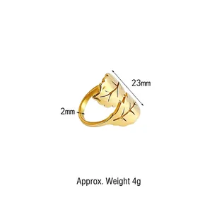 Minimalist stainless steel leaf ring featuring 18k gold plating and polished finish
