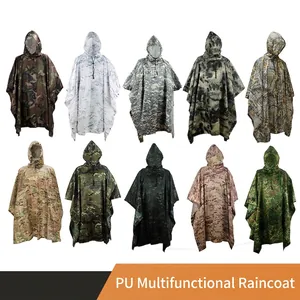 Multifunctional 3-In-1 Camouflage Hooded Poncho Waterproof Lightweight Polyester Raincoat For Hiking Fishing Adults