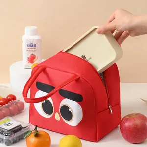 Borsa termica rossa con uccellino dei cartoni per studenti e lavoratori ufficio