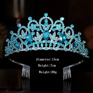 Exquisite detailed view of an elegant blue crystal tiara for wedding and birthday celebrations.