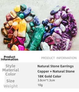 Product specification details for natural stone earrings with a heart stone display