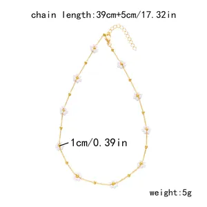 Detailed dimensions of elegant pearl flower necklace with chain length 39cm and 5g