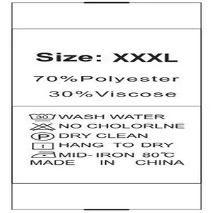 Close-up of wash care label showing 70% polyester and 30% viscose composition