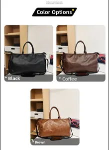 Three color options for the retro PU leather travel bag with shoe compartment