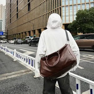 Premium vintage PU leather waterproof travel duffel bag for business and short trips