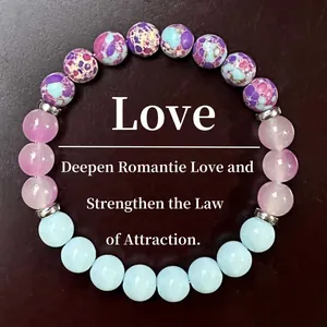 Natural crystal beaded bracelet featuring amethyst and pink stones for attraction