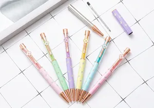Colorful crystal ballpoint pens with four-leaf clover decorative clips, set of 5