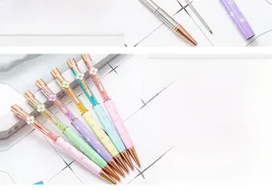 Colorful crystal ballpoint pens with four-leaf clover decorative clips, set of 5