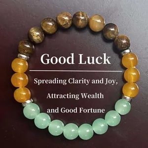 Healing three-element natural stone bracelet with Tiger Eye and Jade beads for good luck