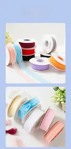 Selection of 3cm hollow lace ribbon rolls in various colors for DIY crafts and floral design