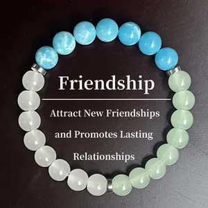 Detail view of natural stone friendship bracelet with blue and green beads