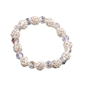 Sparkling rhinestone clay beads and clear crystal faceted bracelet for women fashion jewelry