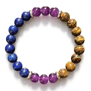 Natural stone bracelet with tiger eye, amethyst, and lapis lazuli beads