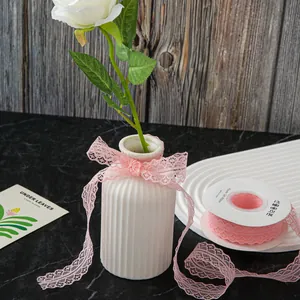 Premium 3cm pink hollow lace ribbon for flower bouquet packaging and DIY wedding crafts