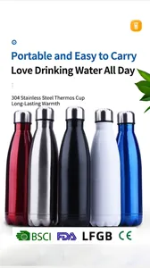 Detailed view of 304 stainless steel vacuum insulated bottles in various colors