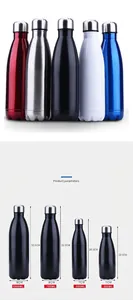 Comparison of insulated stainless steel cola water bottles in different sizes and colors
