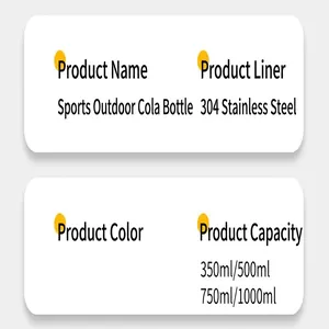 Detailed specifications of 304 stainless steel insulated water bottle with capacity info