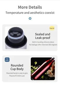 Detail view of leak-proof lid and ergonomic red stainless steel water bottle body