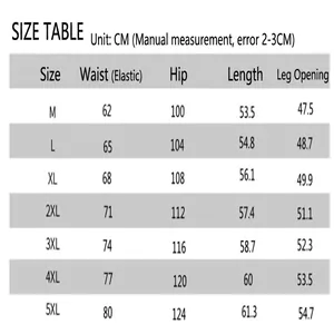 Detailed size chart for men's casual summer shorts in CM with various size options.