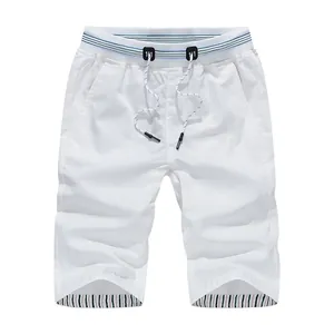 Classic white casual men's summer shorts featuring drawstring waist and striped interior