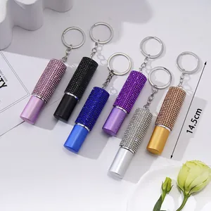 Vue des porte-clés vaporisateurs de parfum 5ml avec strass en plusieurs couleurs