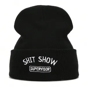 Y2K Gothic Letter Embroidered Knit Beanie For Men Women Acrylic Streetwear Skull Cap Winter Warm Foldable Outdoor Headwear
