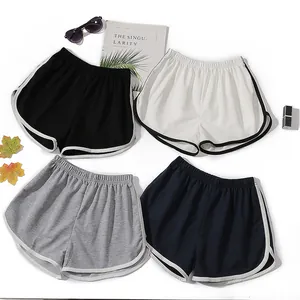 Set of 4 high-quality women's casual loose yoga shorts with contrast trim and elastic waist