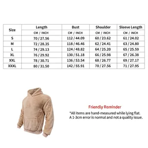 Tableau des tailles détaillé pour sweat à capuche homme en polaire avec mesures CM