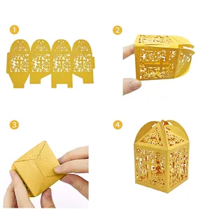 Instructional guide on how to fold the elegant laser-cut hollow cross floral gift candy box