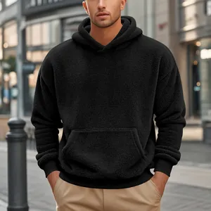 Sweat à capuche noir en polaire pour homme, coupe décontractée et confortable