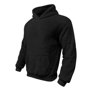 Sweat à capuche confortable en polaire sherpa noire lourde pour homme avec poche kangourou