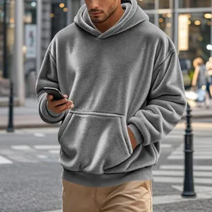 Sweat à capuche oversize en polaire grise pour homme avec poche kangourou pour l'automne
