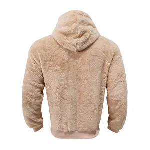 Vue arrière détaillée du sweat à capuche en polaire duveteuse pour hommes en kaki