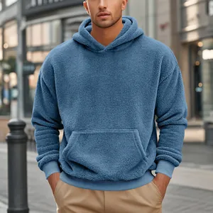 Sweat à capuche en polaire bleue pour homme, coupe large avec poche kangourou d'hiver