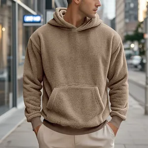 Sweat à capuche en polaire kaki surdimensionné pour homme avec poche kangourou