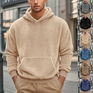 Sweat à Capuche Ample de Style Américain pour Homme Polaire Double Face Épaisse Décontracté Chaud Couleur Unie Sweat-Shirt