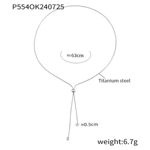 Detailed diagram of an adjustable titanium steel snake bone necklace with dimensions