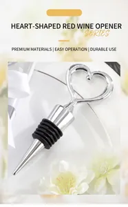 Close-up of elegant heart-shaped silver wine stopper for wedding favors
