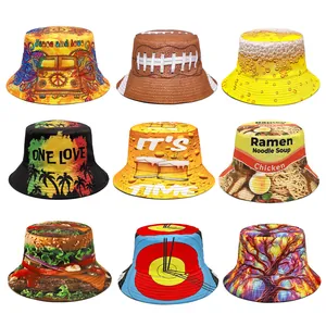 Polyester Creative Food Print Reversible Bucket Hat Hip Hop Summer Sun Protection Hat For Outdoor Party Vacation Travel Cap