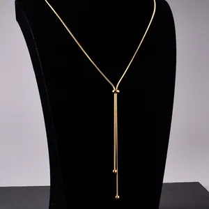 Elegant 18K gold plated titanium steel snake chain bolo necklace with ball ends