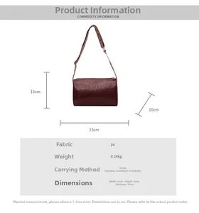Wine red PU leather pillow bag for women with stylish wide adjustable crossbody strap