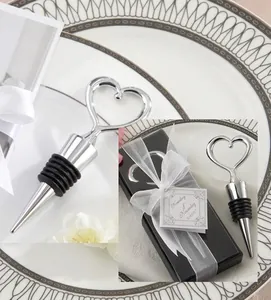 Elegant heart-shaped metal wine bottle stopper gift set with premium black box