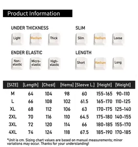Tabla de tallas detallada y especificaciones de tela para chaqueta ligera con capucha hombre