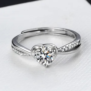Elegant s925 sterling silver moissanite ring with a heart-shaped center stone detail