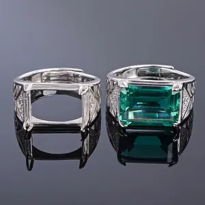 Detailed comparison of emerald-cut green crystal ring and 925 silver blank setting