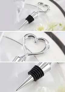 Detailed views of elegant heart-shaped chrome wine bottle stopper with premium gift box