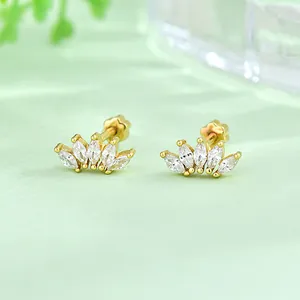 Eleganti orecchini a corona in argento S925 con pietre marquise e finitura dorata