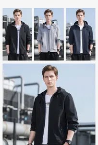 Chaqueta fina con capucha para hombre en negro, gris y azul para primavera/otoño